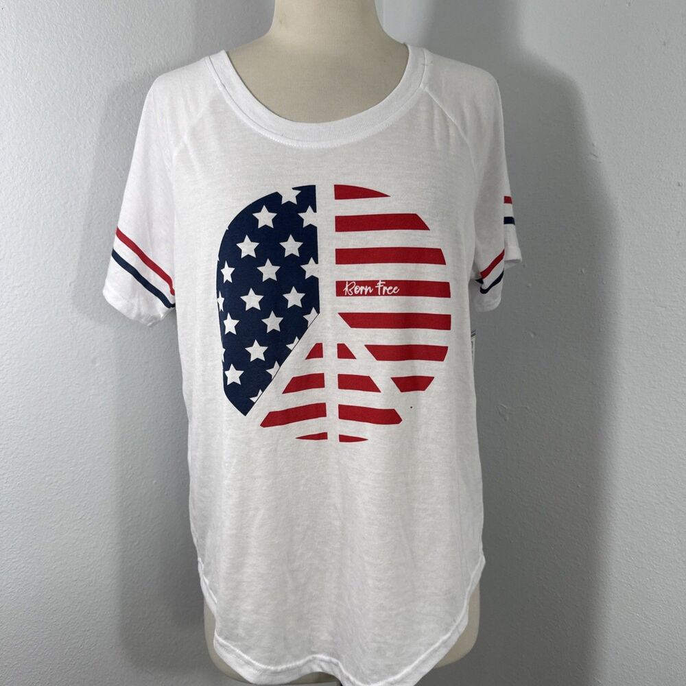 Good Times Top Womens M American Flag Patriotic Graphic Tee‎